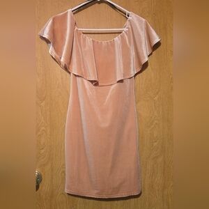 Forever 21 Pink Velvet Mini Dress With Ruffled Shoulder Top Size Small